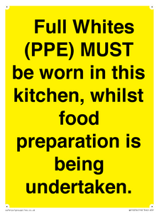  Full Whites (PPE) MUST be worn in this kitchen, whilst food preparation is being undertaken.